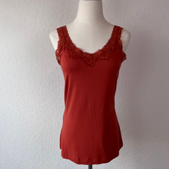 Chico's Lace Trim Cami Tank Top size 0 / US 4 Burnt Orange Whimsygoth Fairycore - Picture 1 of 5